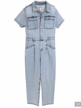 Light Blue Denim Short-Sleeve Jumpsuit